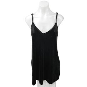 Seek The Label Black Velvet Velour V-neck Cami Camisole Mini Tank Slip Dress S